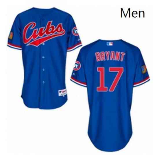 Mens Majestic Chicago Cubs 17 Kris Bryant Replica Blue 1994 Turn Back The Clock MLB Jersey